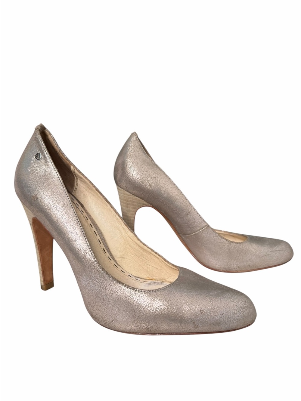 Coach Adina Crackled Leather Champagne Pump Heel Size 7